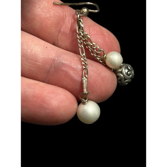 AGI Italy Sterling Silver 925 Freshwater Pearl Formed Bead Dangle Drop Earrings - Picture 4 of 6